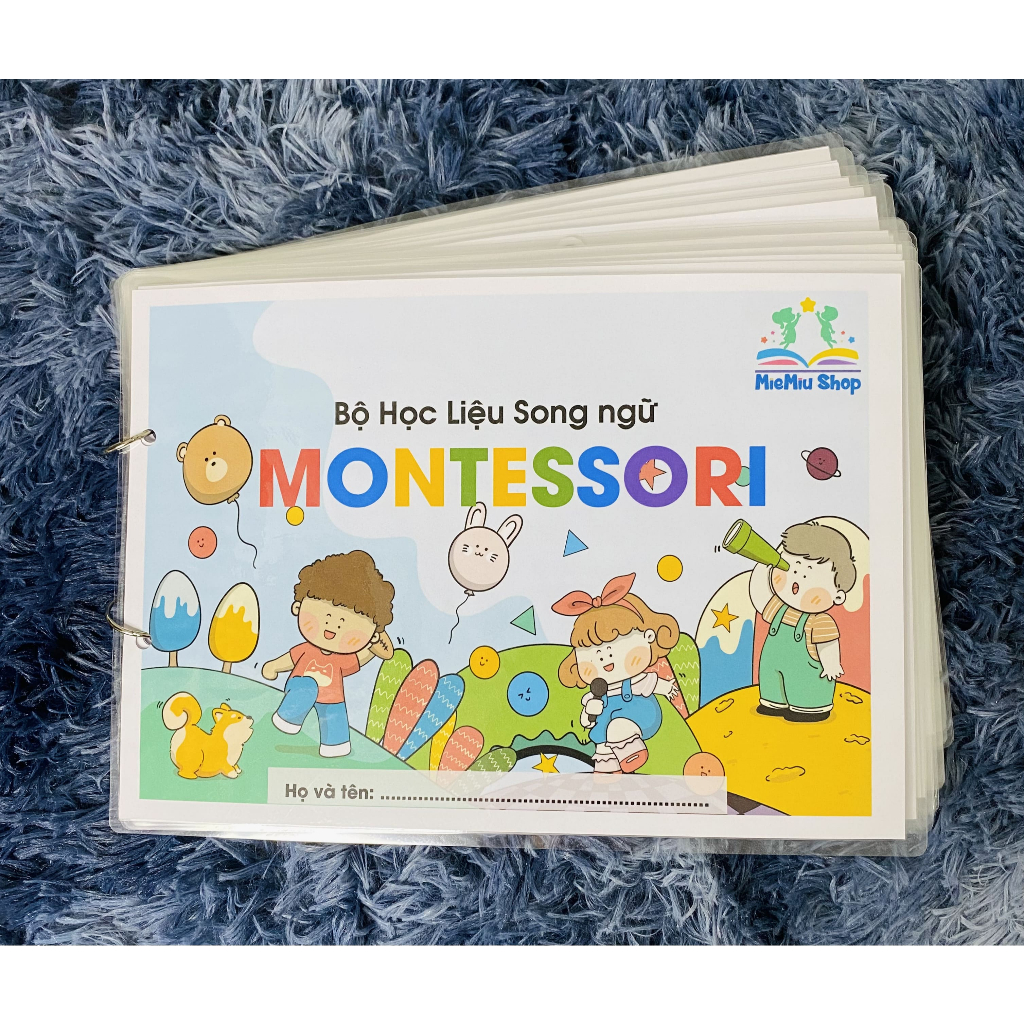 Bộ Học Liệu Montessori bóc dán - Song Ngữ Anh Việt, Phát Triển Tư Duy Cho Bé 1-6 Tuổi