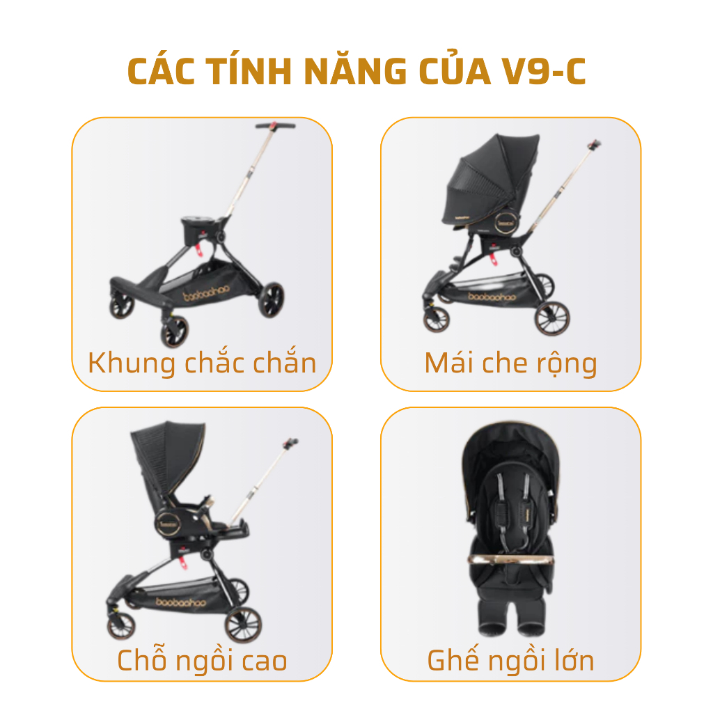 Bàn Ăn Dặm Xe Đẩy Baobaohao Chính Hãng V9, Xe Đẩy 2 Chiều Cho Bé, Tiện Lợi, An Toàn Với Bé Yêu
