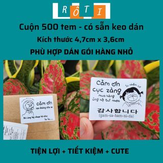 Cuộn 500tem dán cảm ơn khách hàng, decal cute xinh iu kích thước 47x46mm