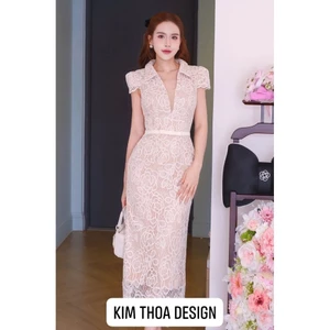 Váy ren hoa body nơ eo thiết kế cao cấp sang chảnh kèm quần bảo hộ - Kim Thoa Design