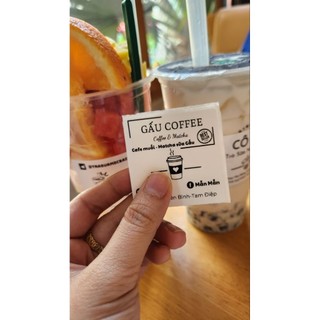 ROTI | 50 Tem cafe in theo yêu cầu  không thấm nước 100% nhãn dán ly coffee, trà sữa có sẵn keo kích thước 5x5cm