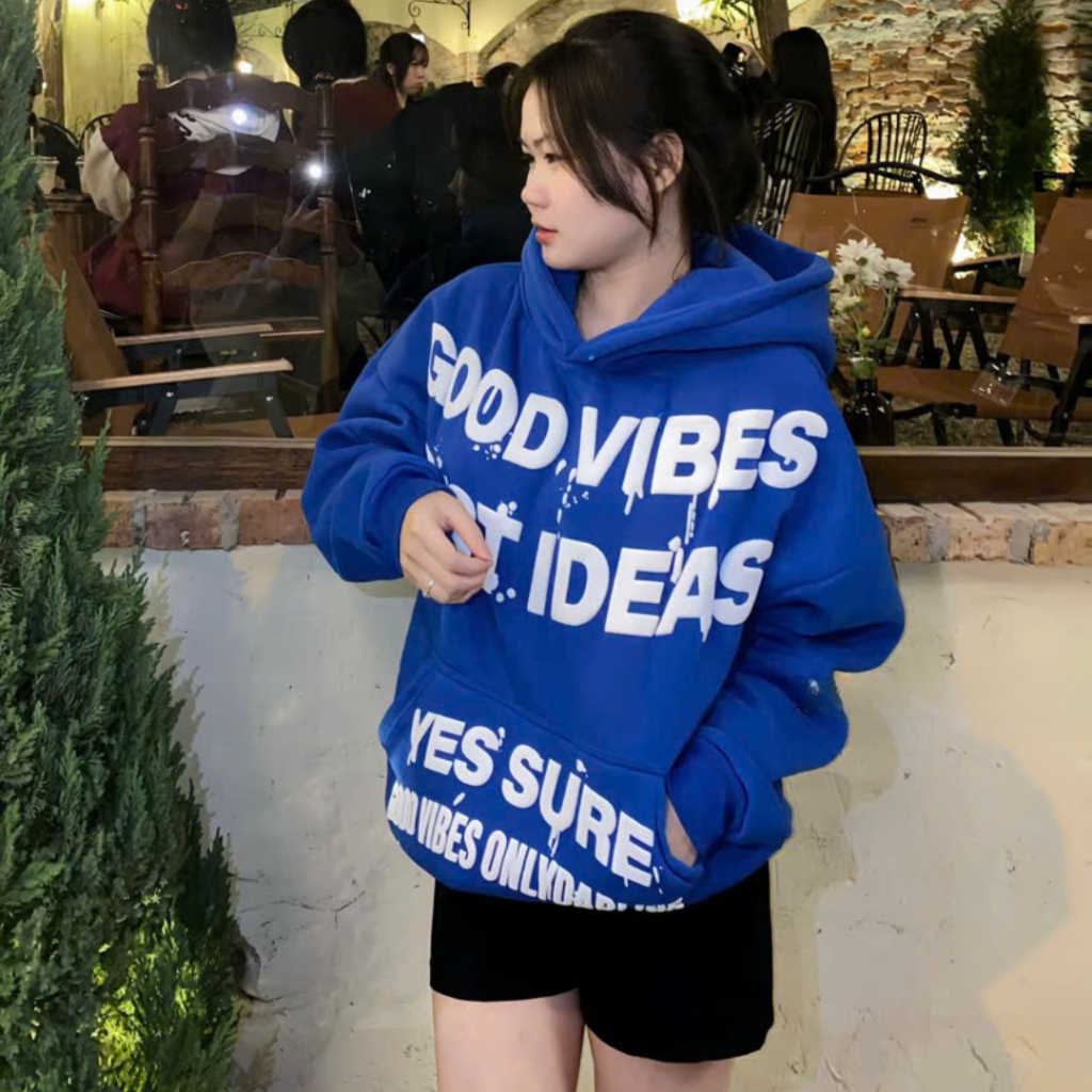 Áo Khoác Hoodie In Nổi GOOD VIBES Form Boxy Form Rộng Nam Nữ Unisex Mấu Mới 2026 SSL