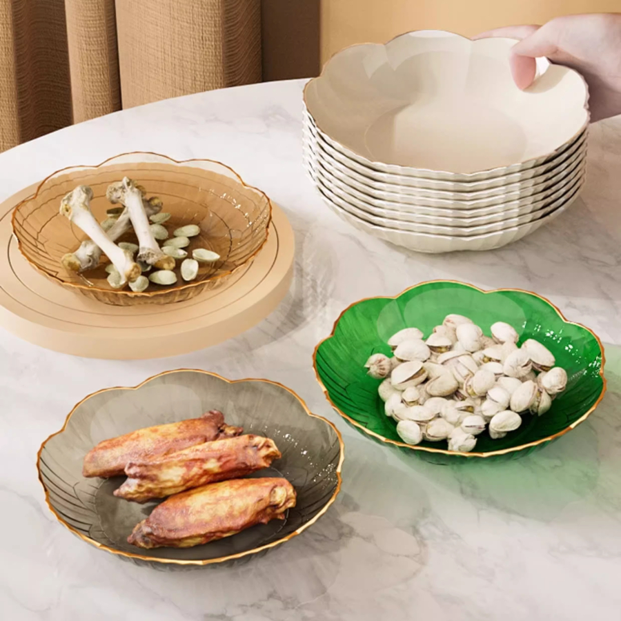 Bộ 4 Đĩa Viền Bạc Hình Hoa Sang Trọng, Đĩa Lòng Sâu Đựng Bánh Kẹo, Hướng Dương Bàn Trang Trí
