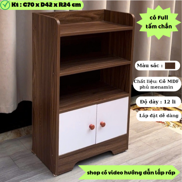 Tủ Để Đồ 3 Tầng Gỗ MDF – Kệ Trang Trí Đa Năng Có Cánh Tủ, Tủ Mini Decor Phòng Ngủ 40x60x24cm