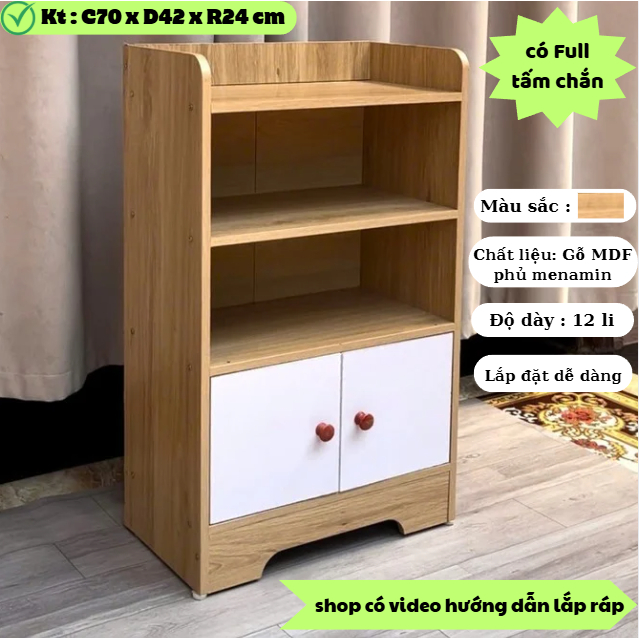 Tủ Để Đồ 3 Tầng Gỗ MDF – Kệ Trang Trí Đa Năng Có Cánh Tủ, Tủ Mini Decor Phòng Ngủ 40x60x24cm