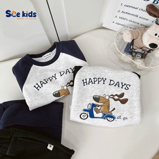 Bộ cotton nỉ 2 da phối tay in hoạ tiết bé trai, bộ thu đông dày dặn hàng đẹp cho bé SAD 5020