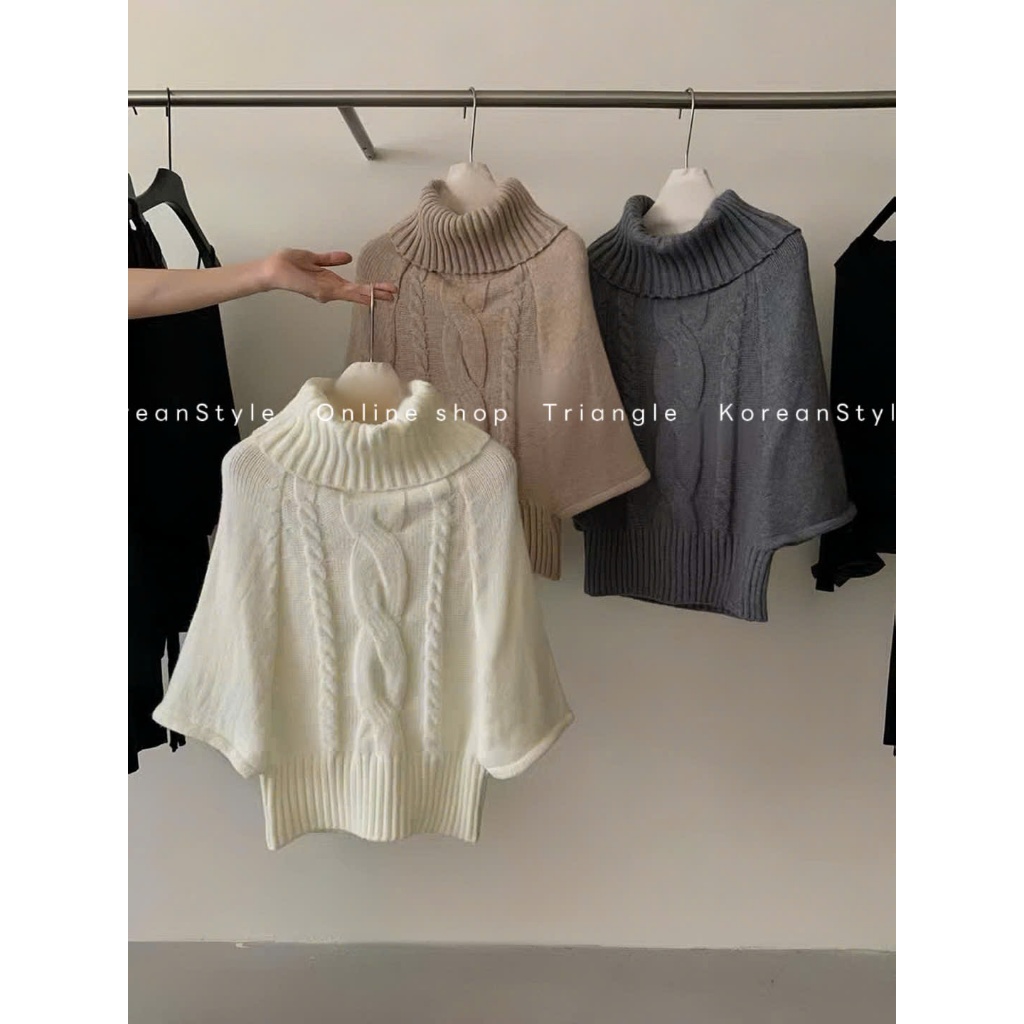 TRIANGLE - Winter Knitted (Cân nhắc kỹ, returned is not welcomed)- Áo len cổ cao tay rộng lửng dài phong cách Hàn Quốc
