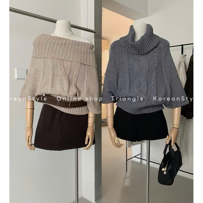 TRIANGLE - Winter Knitted (Cân nhắc kỹ, returned is not welcomed)- Áo len cổ cao tay rộng lửng dài phong cách Hàn Quốc