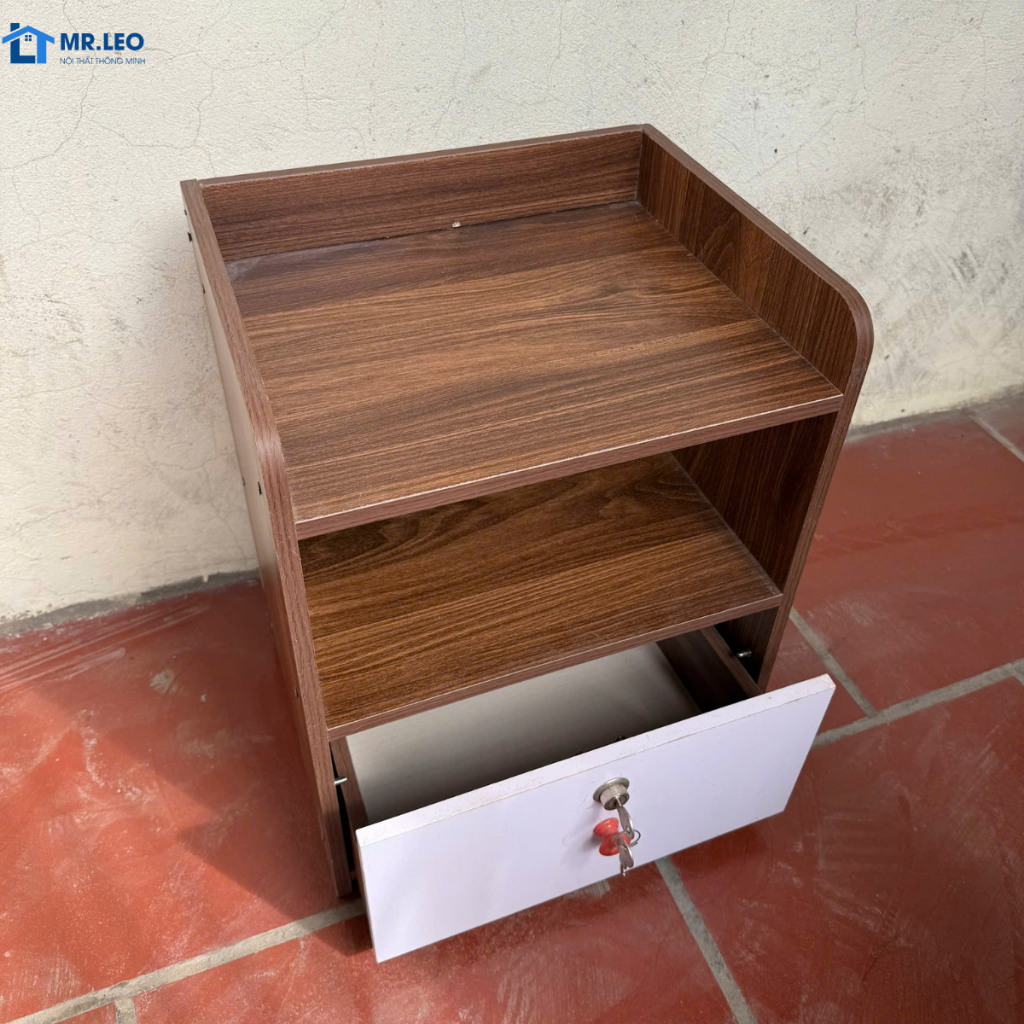Tủ Tab Vát Cong Size Lớn Có Khóa – Kệ Đầu Giường Gỗ MDF Đa Năng Decor Phòng Ngủ 43x52x30cm
