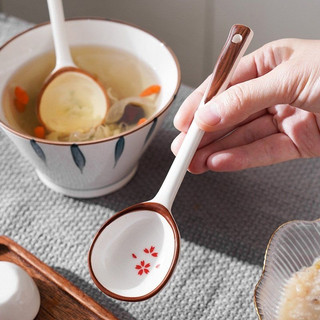 Muỗng Sứ Cán Dài - Muỗng Sứ Ăn Súp, Ăn Cơm, Họ Tiết Dễ Thương, Phong Cách Hiện Đại