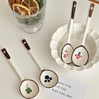Muỗng Sứ Cán Dài - Muỗng Sứ Ăn Súp, Ăn Cơm, Họ Tiết Dễ Thương, Phong Cách Hiện Đại