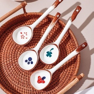 Muỗng Sứ Cán Dài - Muỗng Sứ Ăn Súp, Ăn Cơm, Họ Tiết Dễ Thương, Phong Cách Hiện Đại