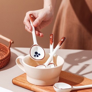 Muỗng Sứ Cán Dài - Muỗng Sứ Ăn Súp, Ăn Cơm, Họ Tiết Dễ Thương, Phong Cách Hiện Đại