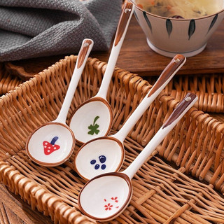 Muỗng Sứ Cán Dài - Muỗng Sứ Ăn Súp, Ăn Cơm, Họ Tiết Dễ Thương, Phong Cách Hiện Đại