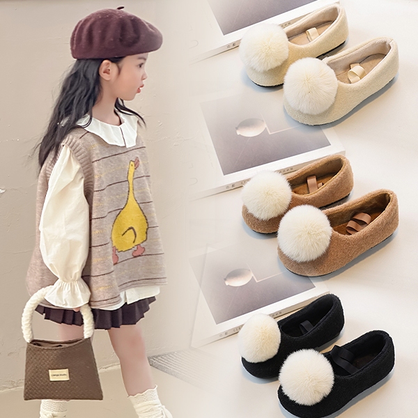 Bellaneman Giày lông ấm cho bé gái mùa đông, giày bệt đáng yêu, phù hợp cho bé gái từ 2 đến 8 tuổi.