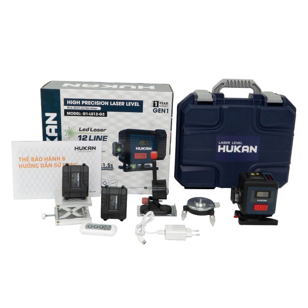 Máy Cân Bằng LASER 12 LINE HUKAN G1-LS12-G3,G4 | Tia Xanh Rõ Nét, 3D 360°, Chống Nghiêng, Tự Cân Bằng, Độ Chính Xác C