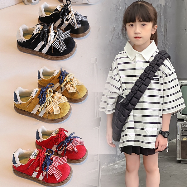 Giày bé gái màu tươi sáng mới, thể thao mềm mại và thoải mái, nơ thời trang