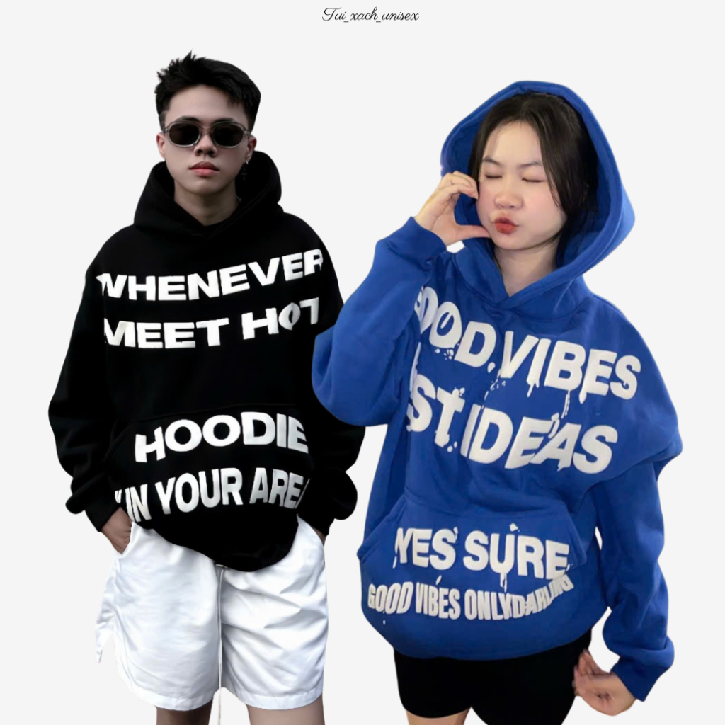 Áo Hoodie Nỉ Bông In Nổi Boxy - Áo Khoác Nỉ GOOD VIBES 4 Màu Trẻ Trung Mặc Nhóm Cặp Đôi SSL