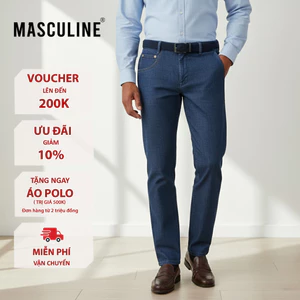 Quần Jeans Nam MASCLULINE MJRC50 – Quần trung niên chất Cotton co giãn nhẹ form Regular túi hàm ếch