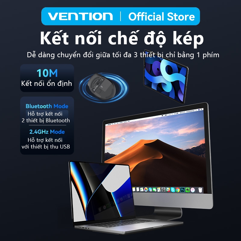 Chuột Không Dây Công Thái Học Vention Tích Hợp USB 2.4G Và Bluetooth 5.1, Độ Nhạy 4000 DPI, Vỏ ABS Bền Nhẹ