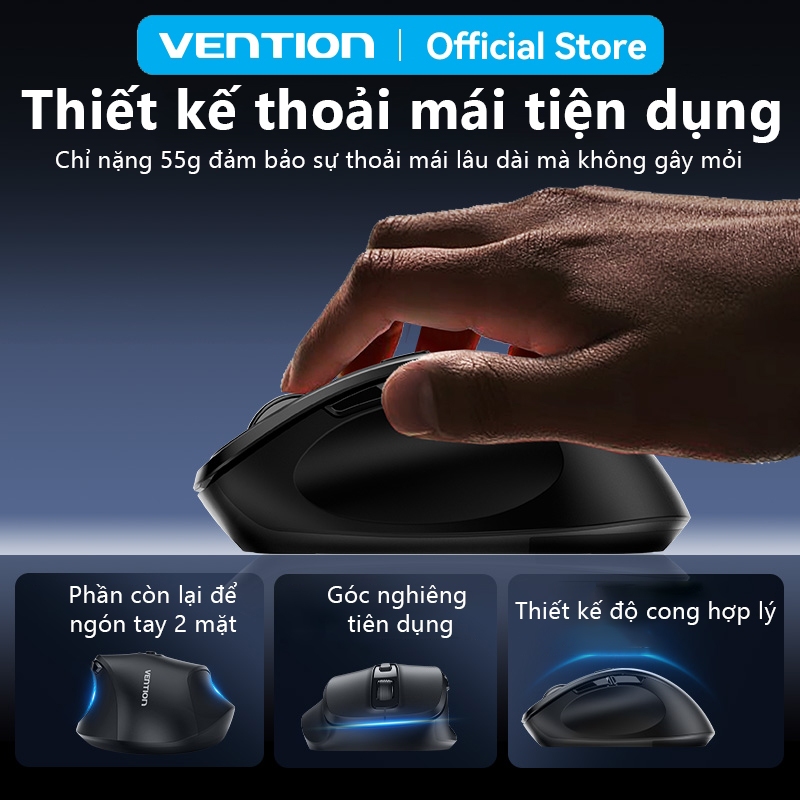 Chuột Không Dây Công Thái Học Vention Tích Hợp USB 2.4G Và Bluetooth 5.1, Độ Nhạy 4000 DPI, Vỏ ABS Bền Nhẹ