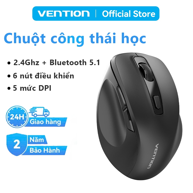 Chuột Không Dây Công Thái Học Vention Tích Hợp USB 2.4G Và Bluetooth 5.1, Độ Nhạy 4000 DPI, Vỏ ABS Bền Nhẹ
