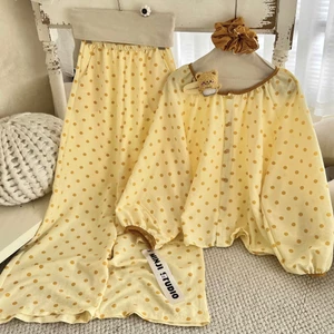 Bigsize KHÔNG KÈM CỘT TÓC Bộ Đồ Pijama Dài Tay Tiểu Thư Mặc Nhà Thoải Mái Chất Đũi Mềm Mỏng Nhẹ