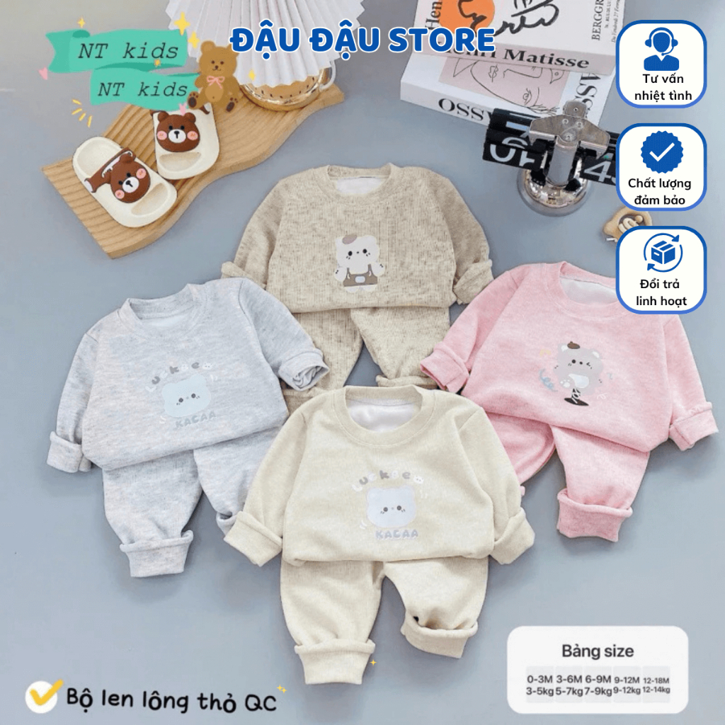 Set 2 - Set 3 Bộ Dài Tay Len Lông Thỏ Thu Đông Quảng Châu mềm mại ấm áp cho bé trai bé gái 5-15kg BLEN01 Đậu Đậu Store