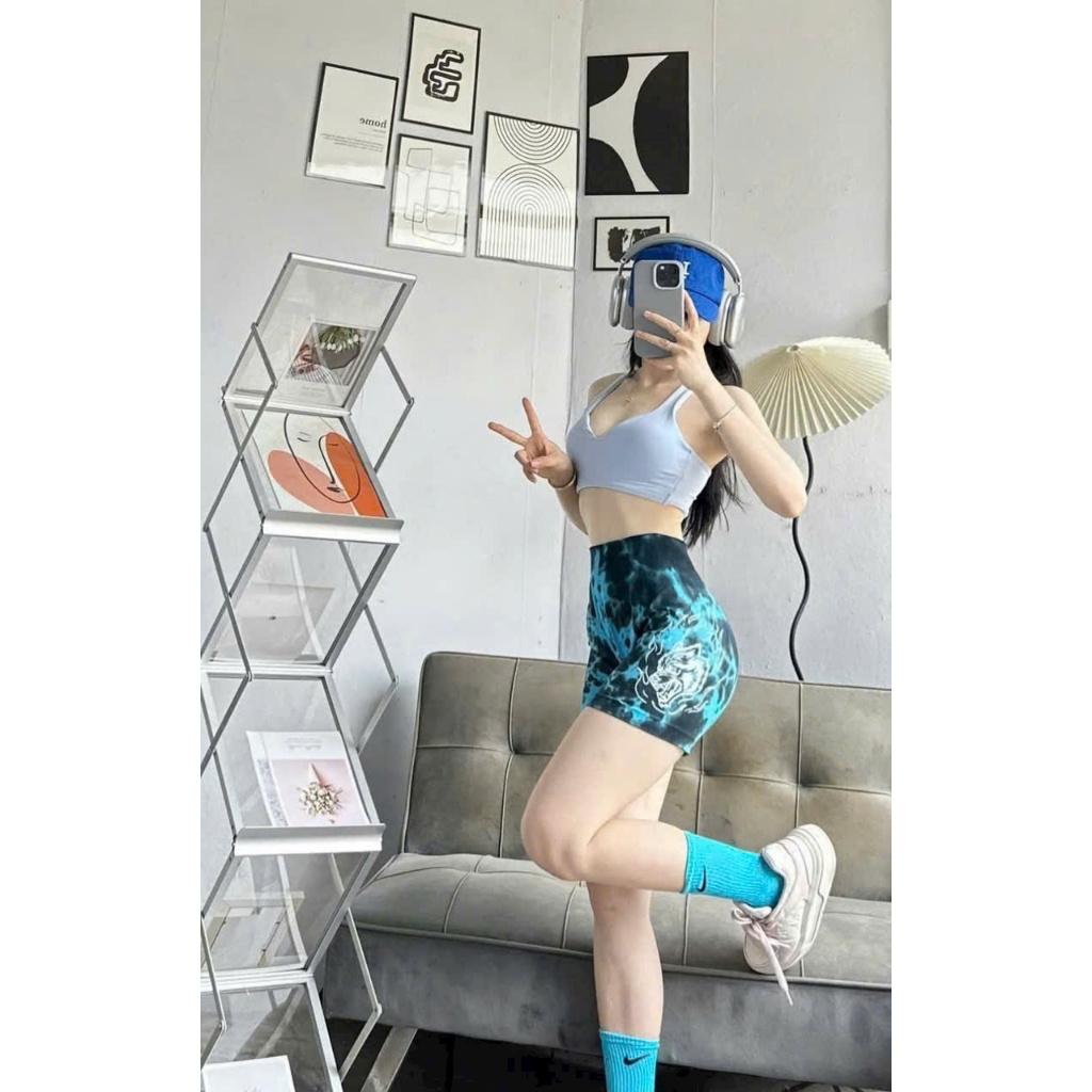 Quần Đùi Chất Dệt Cạp Ngang Q29 IN SÓI LOANG MÀU Nữ Nâng Mông Co Giãn Tập - Gym - Yoga - Aerobic HOTHISPORT
