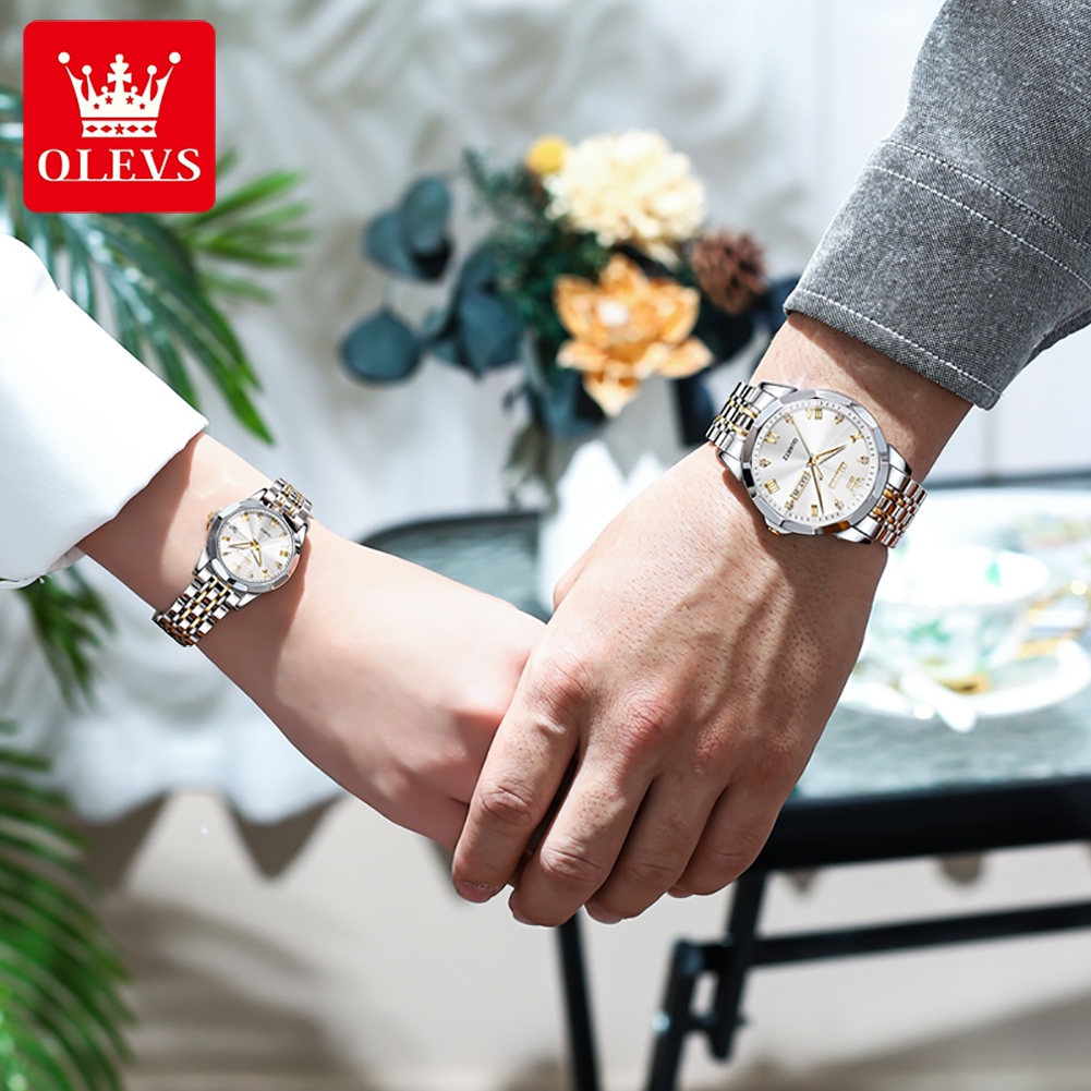 OLEVS Đồng hồ Cặp Chính hãng dây đeo bằng thép không gỉ lịch có chức năng phát sáng chống thấm 9931