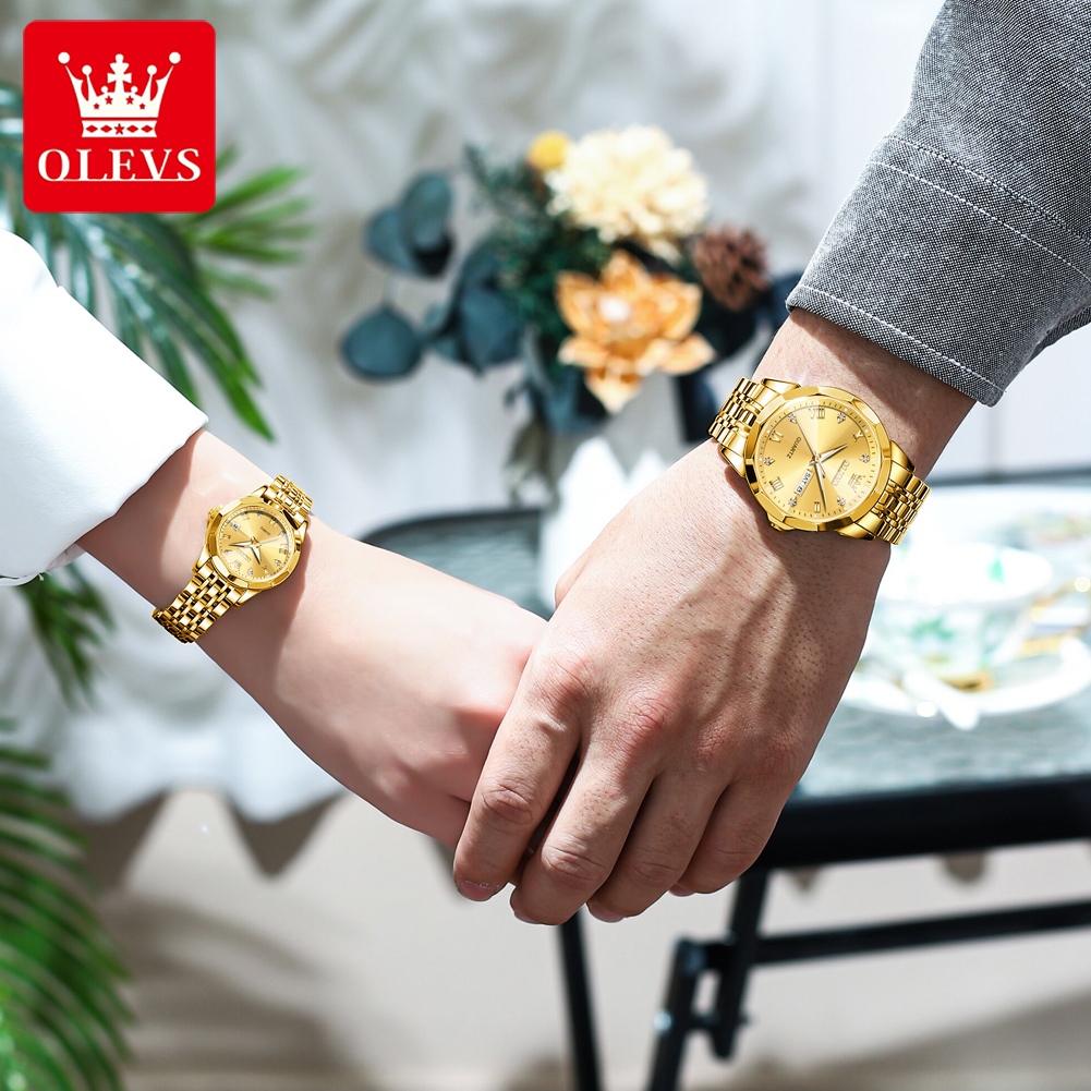 OLEVS Đồng hồ Cặp Chính hãng dây đeo bằng thép không gỉ lịch có chức năng phát sáng chống thấm 9931
