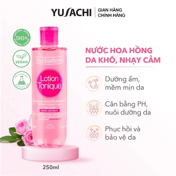 Toner cấp ẩm Evoluderm thuần chay, nước hoa hồng dưỡng ẩm da khô, nhạy cảm, toner da dầu mụn 250ml