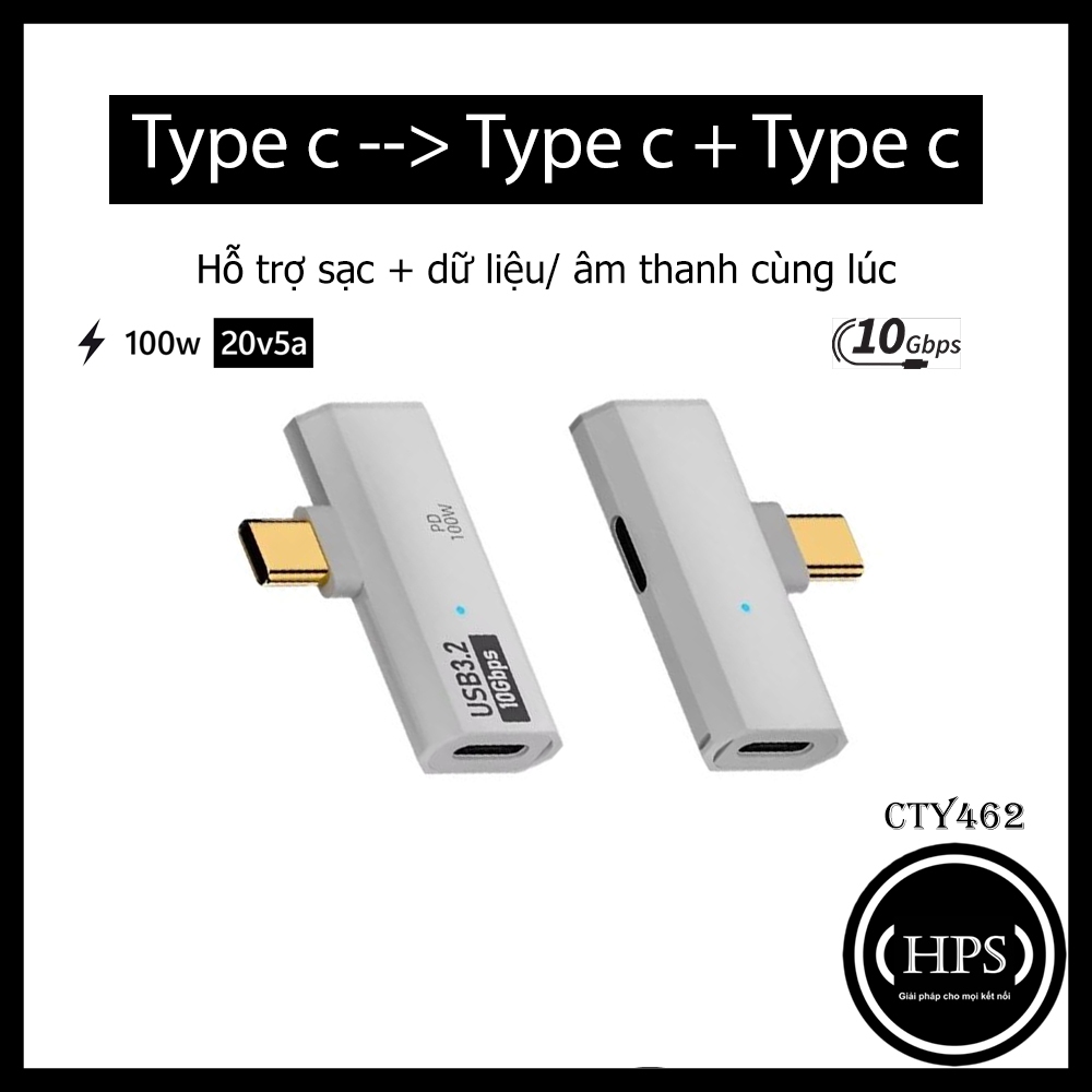 Đầu chuyển âm thanh TYPE C ra Type c và sạc Type c, hỗ trợ sạc, otg - HPS CTY462
