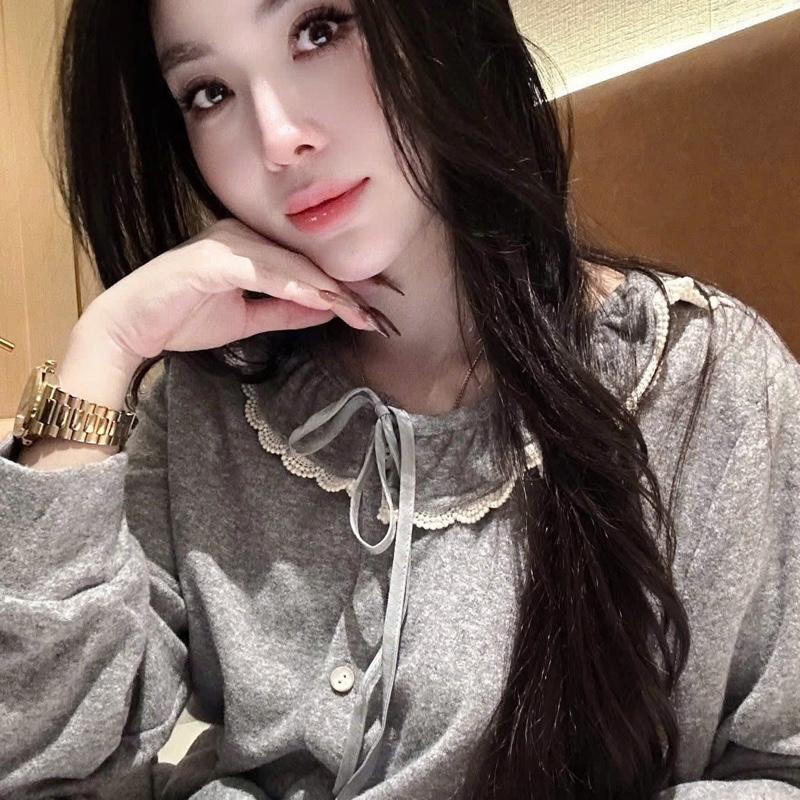 2026. [BỘ PIJAMA BÈO REN THỎ] Sét áo chất lông thỏ phối viền ren + quần suông thỏ.