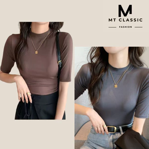 Áo thun cổ lọ, áo thun tay lỡ cổ cao 3cm dáng hàn quốc nhẹ nhàng, chất thun cao cấp - Mt Classic
