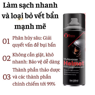 Chai Xịt Vệ Sinh Nón Bảo Hiểm, Đồ Bảo Hộ - Bọt Tuyết Làm Sạch, Khử Mùi, Diệt Khuẩn, Khử Trùng