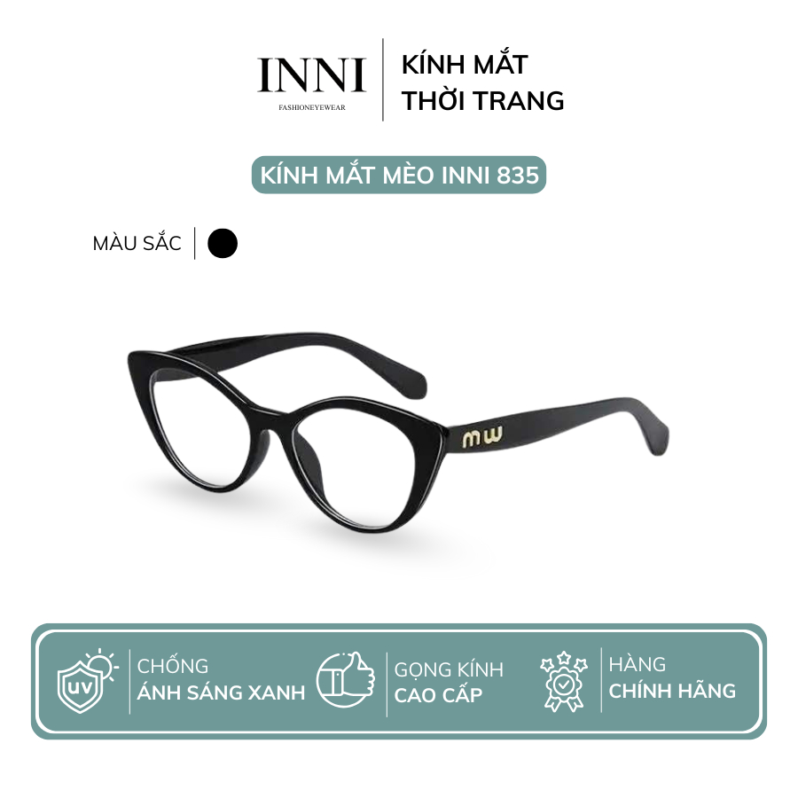 Kính Cận Mắt Mèo Unisex INNI 835 Thời Trang, Gọng Kính Nhựa Cao Cấp, Kiểu Dáng Cá Tính