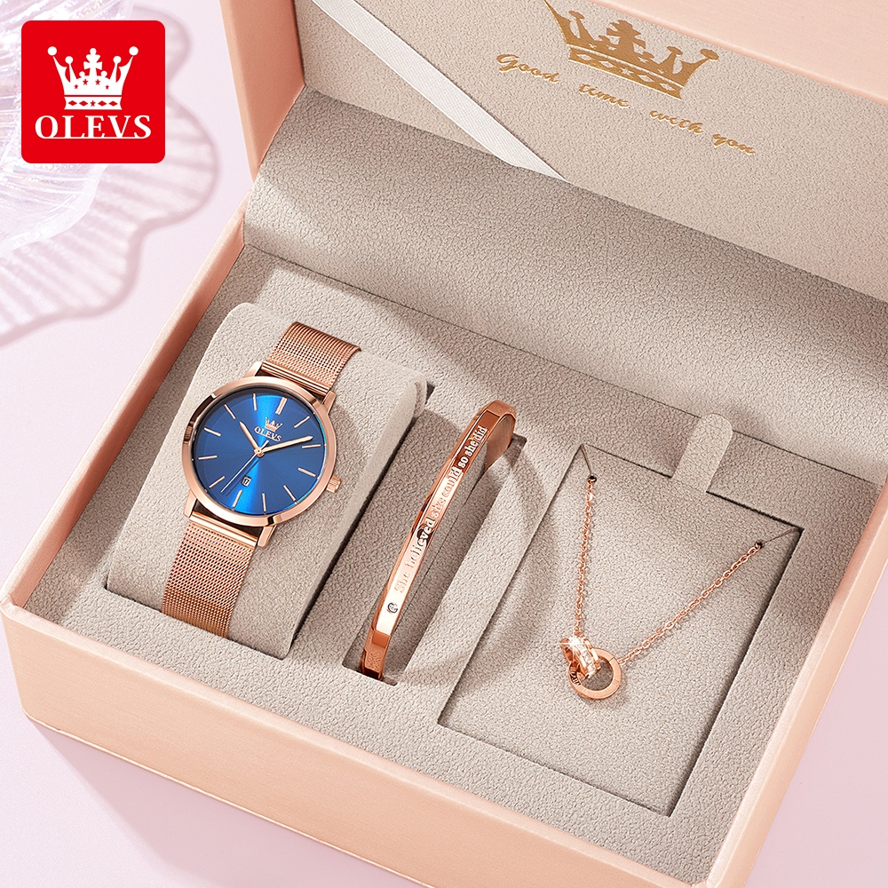 OLEVS Bộ Đồng Hồ nữ Chính hãng dây đeo bằng thép không có chống thấm chức năng phát sáng lịch 5869