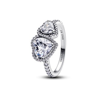 Nhẫn Bạc Halo Đính Đá Hai Trái Tim Chung Nhịp Đập