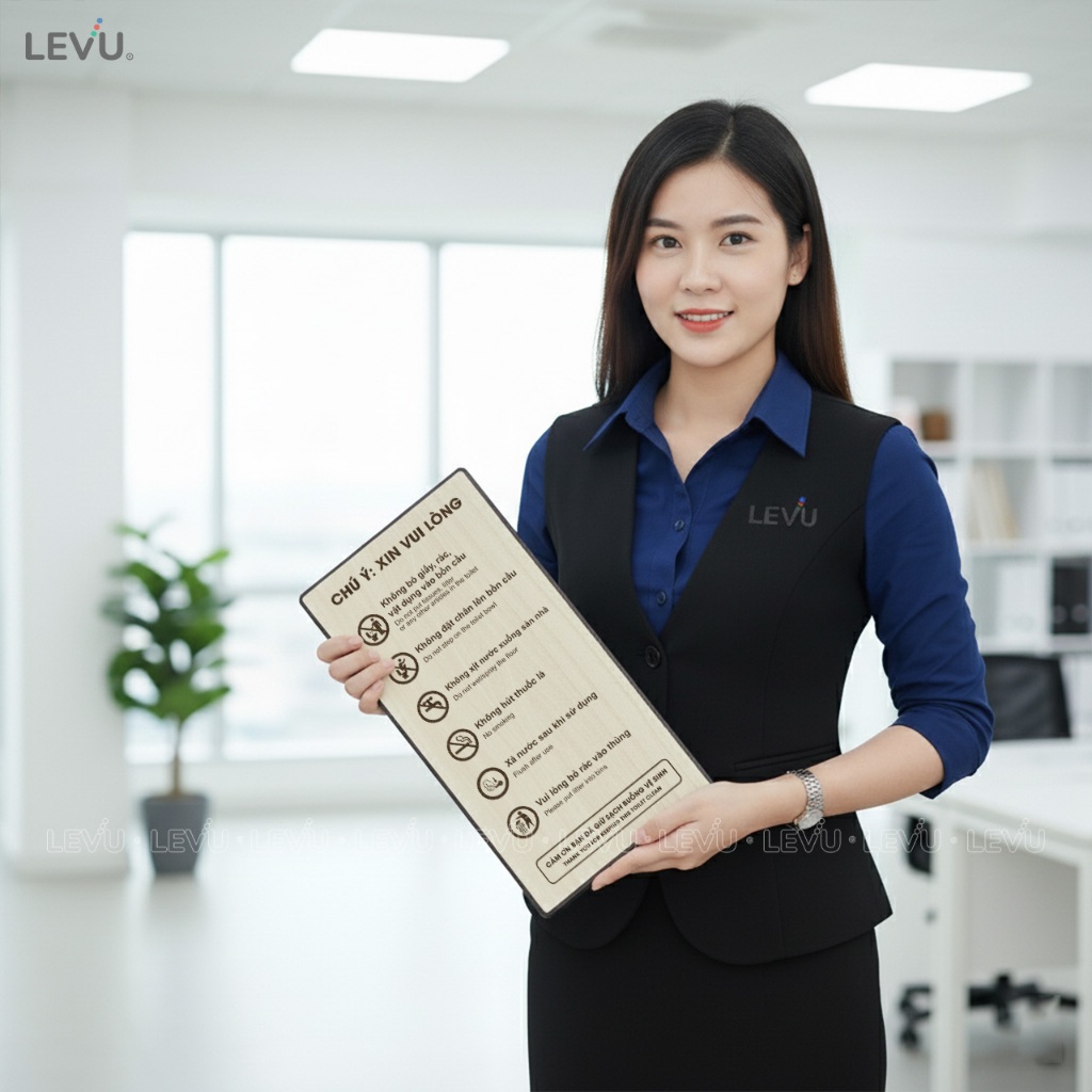 Bảng gỗ nội quy nhà vệ sinh (WC) cảnh báo giữ gìn vệ sinh chung BG80