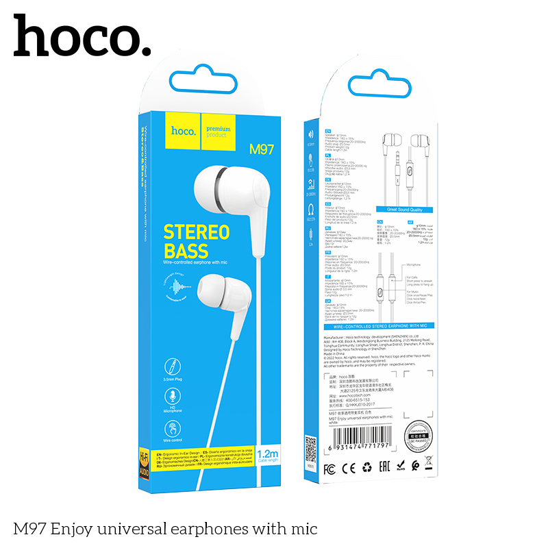 Tai Nghe Có Dây – 3.5mm M97 – Có Micro, Âm Thanh Rõ, Đàm thoại tốt cho Điện Thoại & Máy Tính