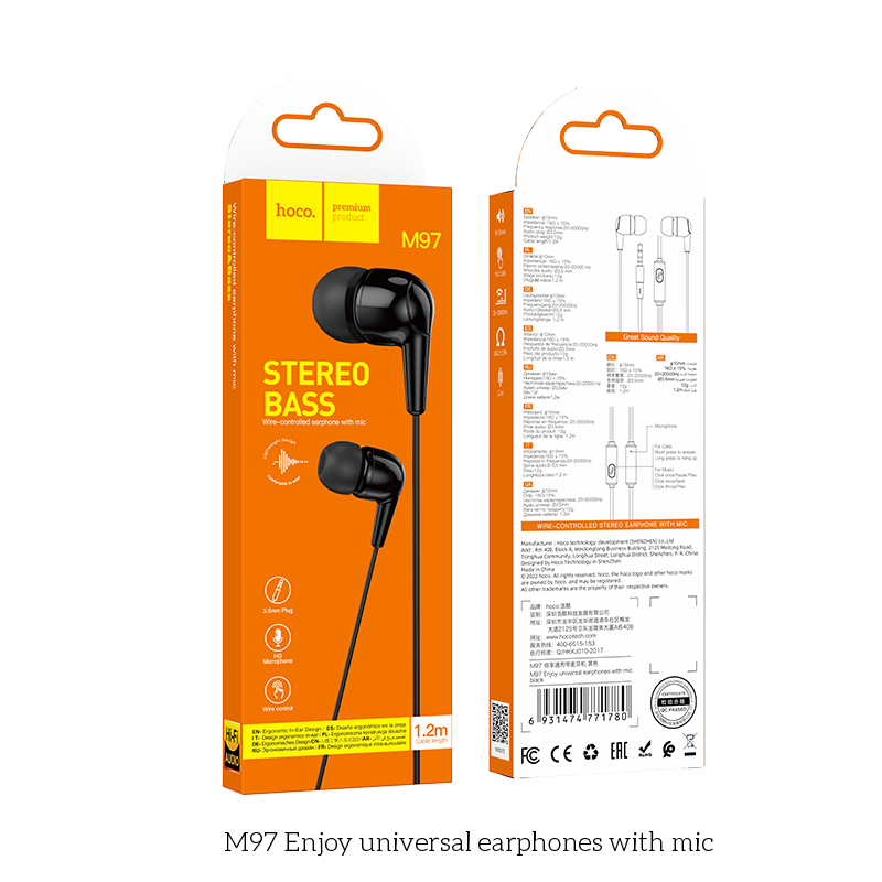 Tai Nghe Có Dây – 3.5mm M97 – Có Micro, Âm Thanh Rõ, Đàm thoại tốt cho Điện Thoại & Máy Tính