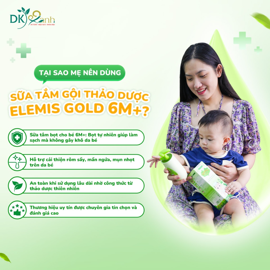 Sữa Tắm Gội Thảo Dược Cho Bé Elemis Gold Từ 6 Tháng Tuổi Bọt Dịu Nhẹ Kháng Khuẩn Tối Ưu 220ml