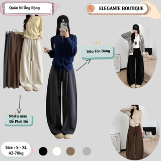 Quần Ống Rộng ELEGANTE Chất Liệu Nỉ Nhung QC Mẫu New 2026 Dễ Phối Đồ, Siêu Dày Dặn.