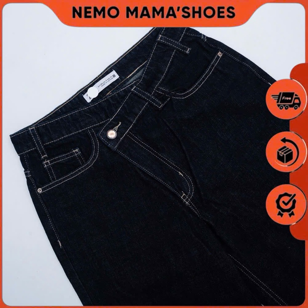 ZARA QUẦN JEANS ỐNG SUÔNG CHÉO MÀU XANH ĐEN (Q250814001)