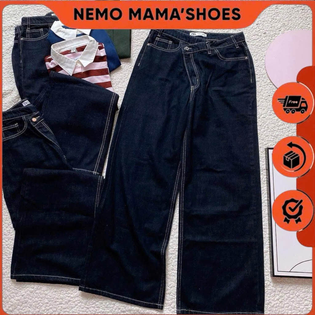 ZARA QUẦN JEANS ỐNG SUÔNG CHÉO MÀU XANH ĐEN (Q250814001)
