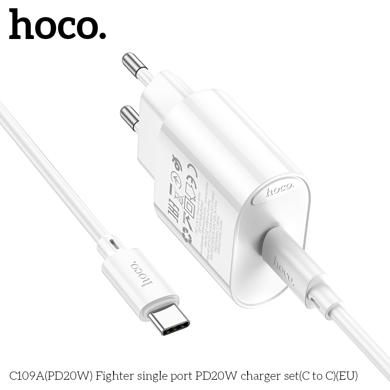 Bộ Sạc Nhanh PD20W Type-C to Type-C HOCO C109A – Sạc Ổn Định, An Toàn, Chân Cắm Tròn