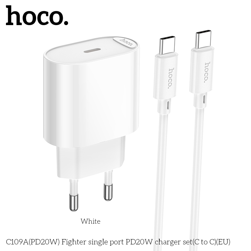 Bộ Sạc Nhanh PD20W Type-C to Type-C HOCO C109A – Sạc Ổn Định, An Toàn, Chân Cắm Tròn