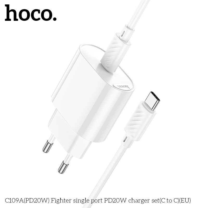 Bộ Sạc Nhanh PD20W Type-C to Type-C HOCO C109A – Sạc Ổn Định, An Toàn, Chân Cắm Tròn
