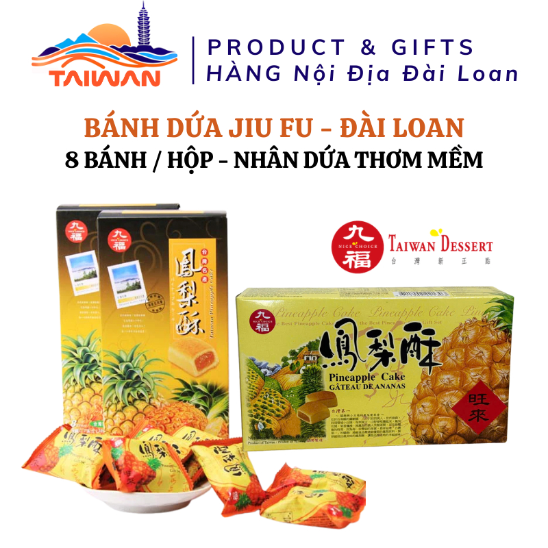 Bánh Dứa Đài Loan Jiu Fu – Hộp 200g (8 bánh) – Bánh nướng nhân dứa thơm mềm – Quà biếu Đài Loan